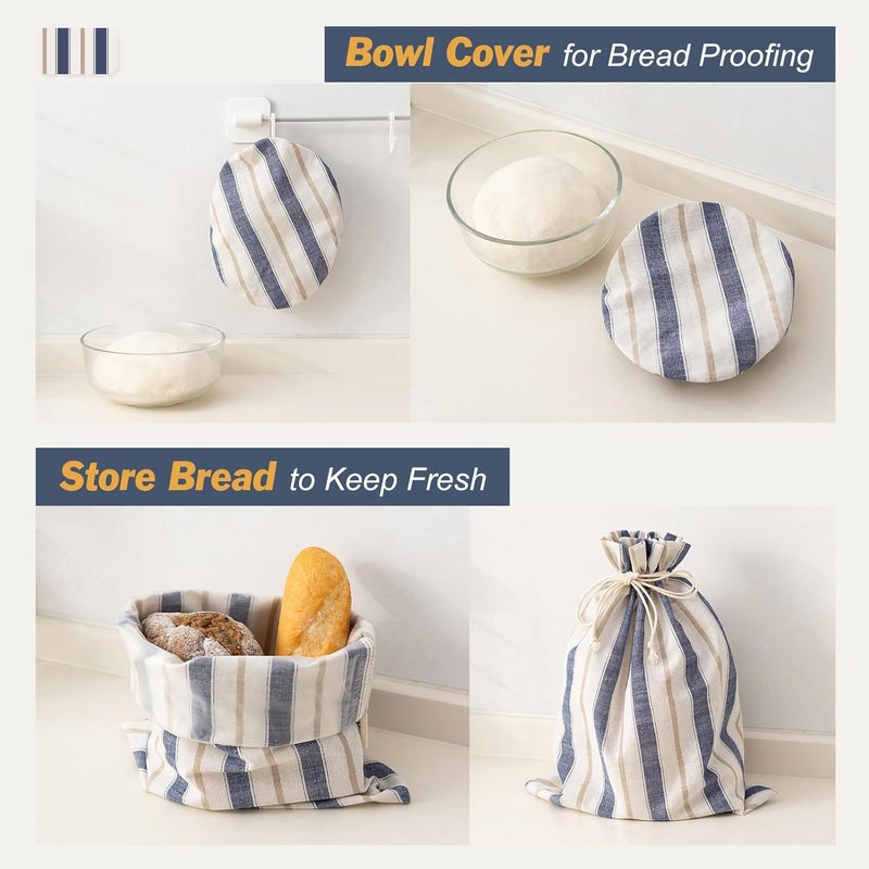 GobiSea Linen Bread Bag for Homemade Sourdough Bread with Proofing Cover, Reusable Linen Sourdough Bread Storage Bag - Plastic Lined - with Proofing Bowl Cover - Image 3
